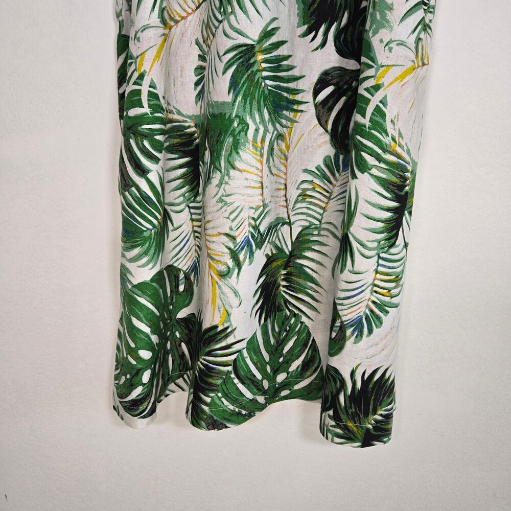 TAHARI 100% LINEN SUNDRESS Size M Coastal Palm Print Tropical Halter Dress - Picture 7 of 9